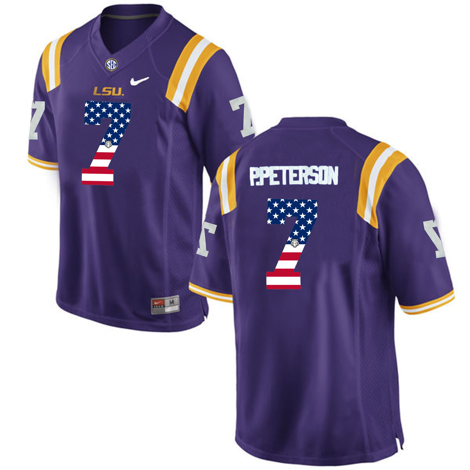 US Flag Fashion Men LSU Tigers Patrick Peterson 7 College Football Limited Jersey Purple
